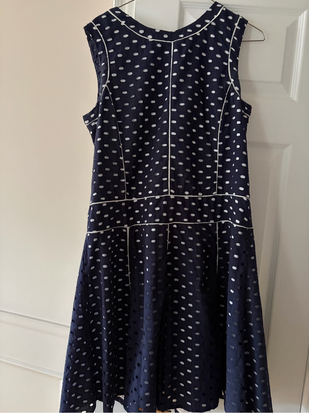 Anne Klein Navy Polka Dot Sleeveless Fit-and-Flare Dress